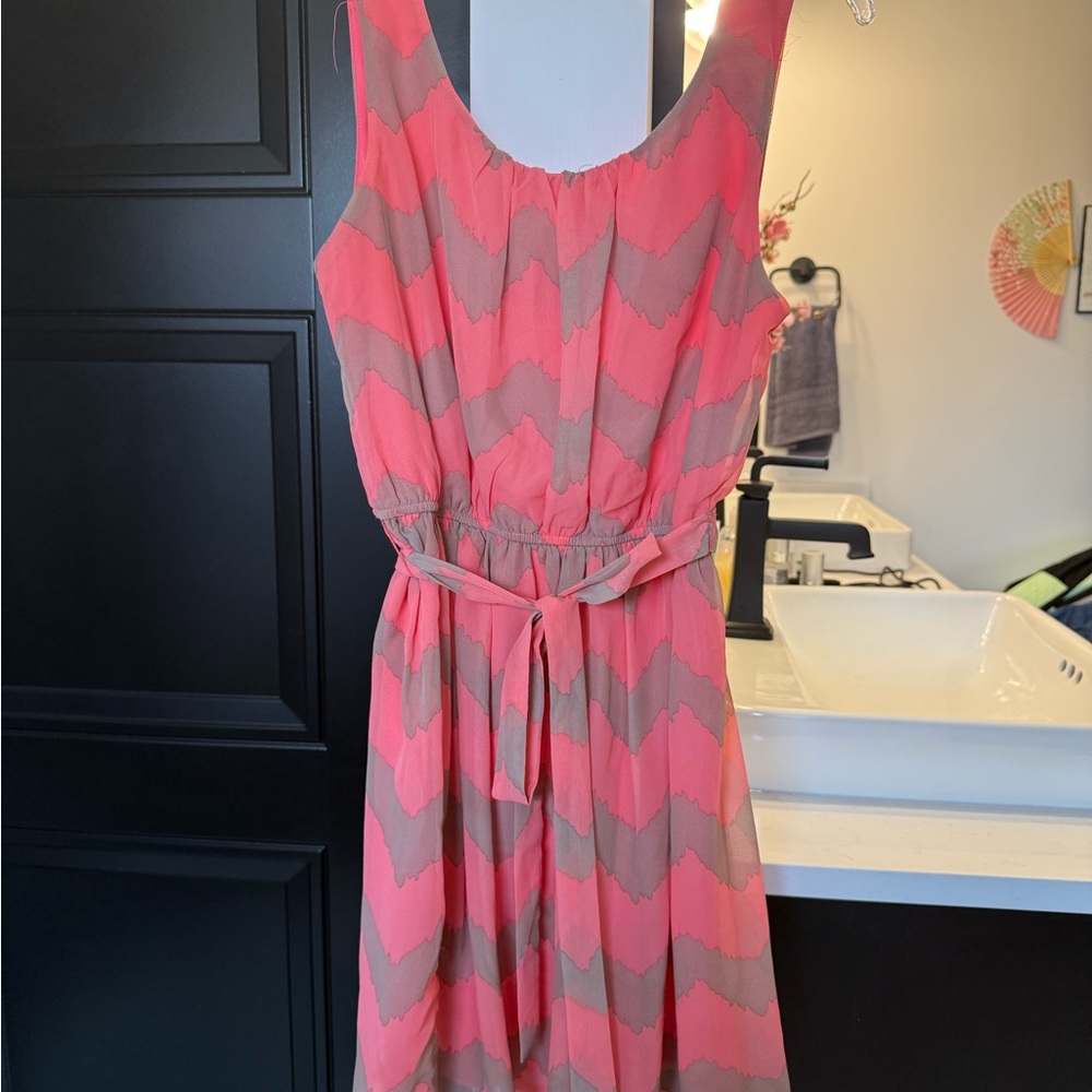 Lily Rose Coral and Taupe Chevron Midi Dress